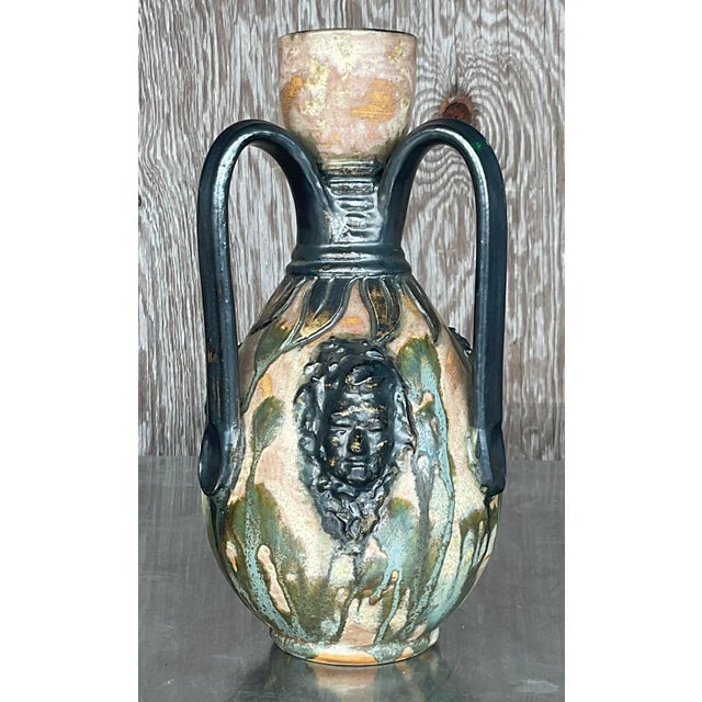 This striking late 20th-century studio pottery vase by Sylvain Subblet embodies the essence of Boho artistry. The two-...