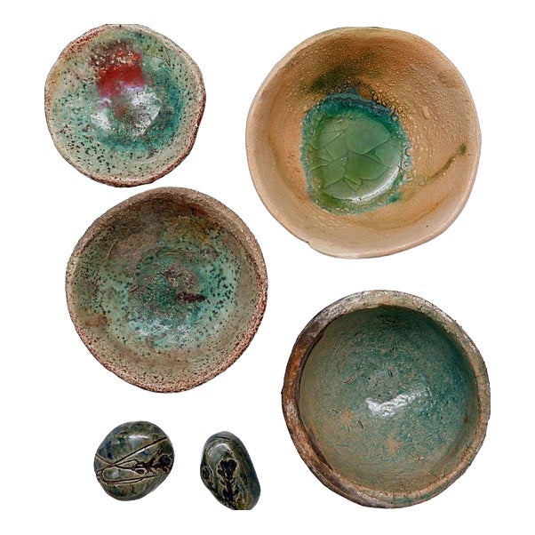 Green Decorative Ceramics by N. Lebrun for Fond d'Atelier, Belgium, 1970s, Set of 6 For Sale