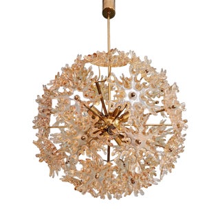 German Sputnik Chandelier in Brass and Amber Murano Glass from Sische, 1960 For Sale