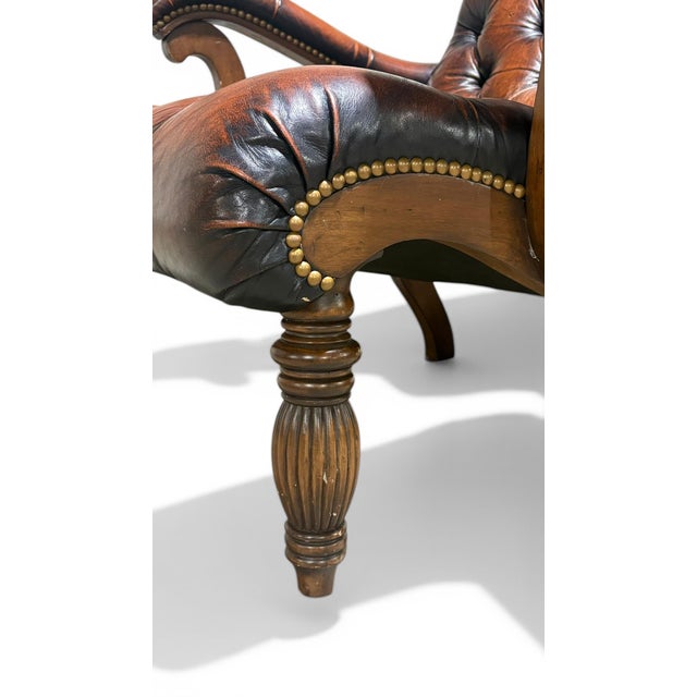 1990s Ralph Lauren Style Leather Lounge Chairs and Ottoman, Late 20th C. For Sale - Image 5 of 6
