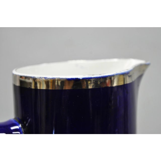 Antique 1913 60th Anni Northern Lodge No. 25 Masonic Cobalt Blue Ceramic Pitcher For Sale - Image 9 of 16