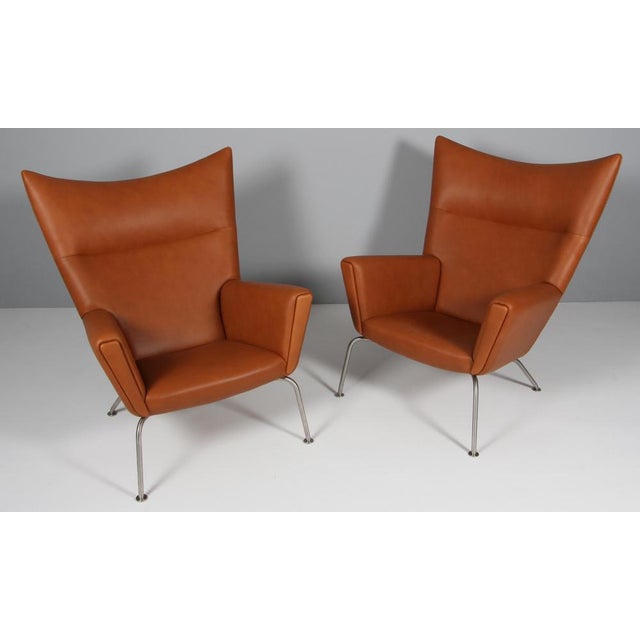 Model CH445 Wing Chair in Full Grain Leather attributed to Hans J. Wegner, 2000s For Sale - Image 3 of 9