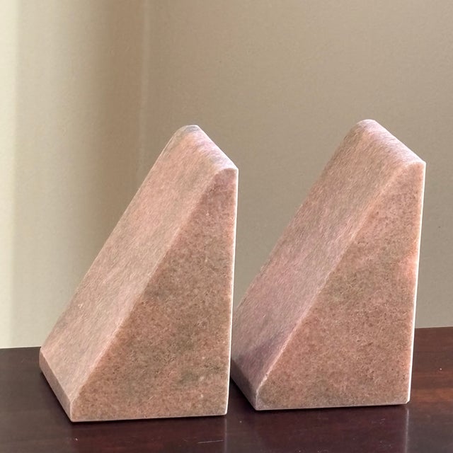 Mid-Century Modern Style Pink Marble Wedge Bookends — A Pair For Sale - Image 9 of 18