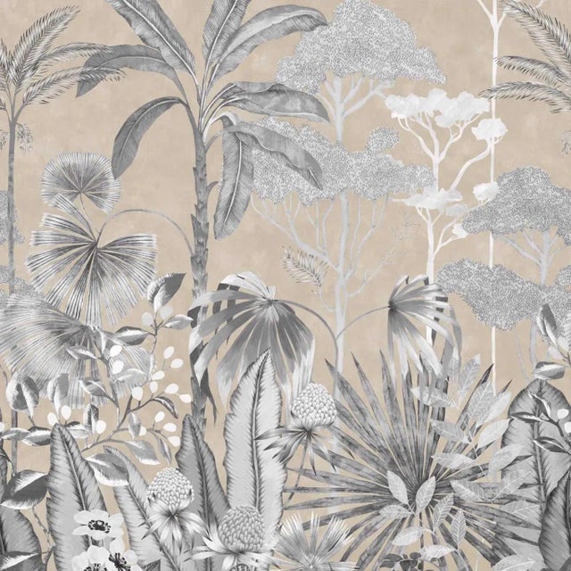 Harlequin Floreana Wallpaper in Gilt/Black Earth/ Tranquility For Sale