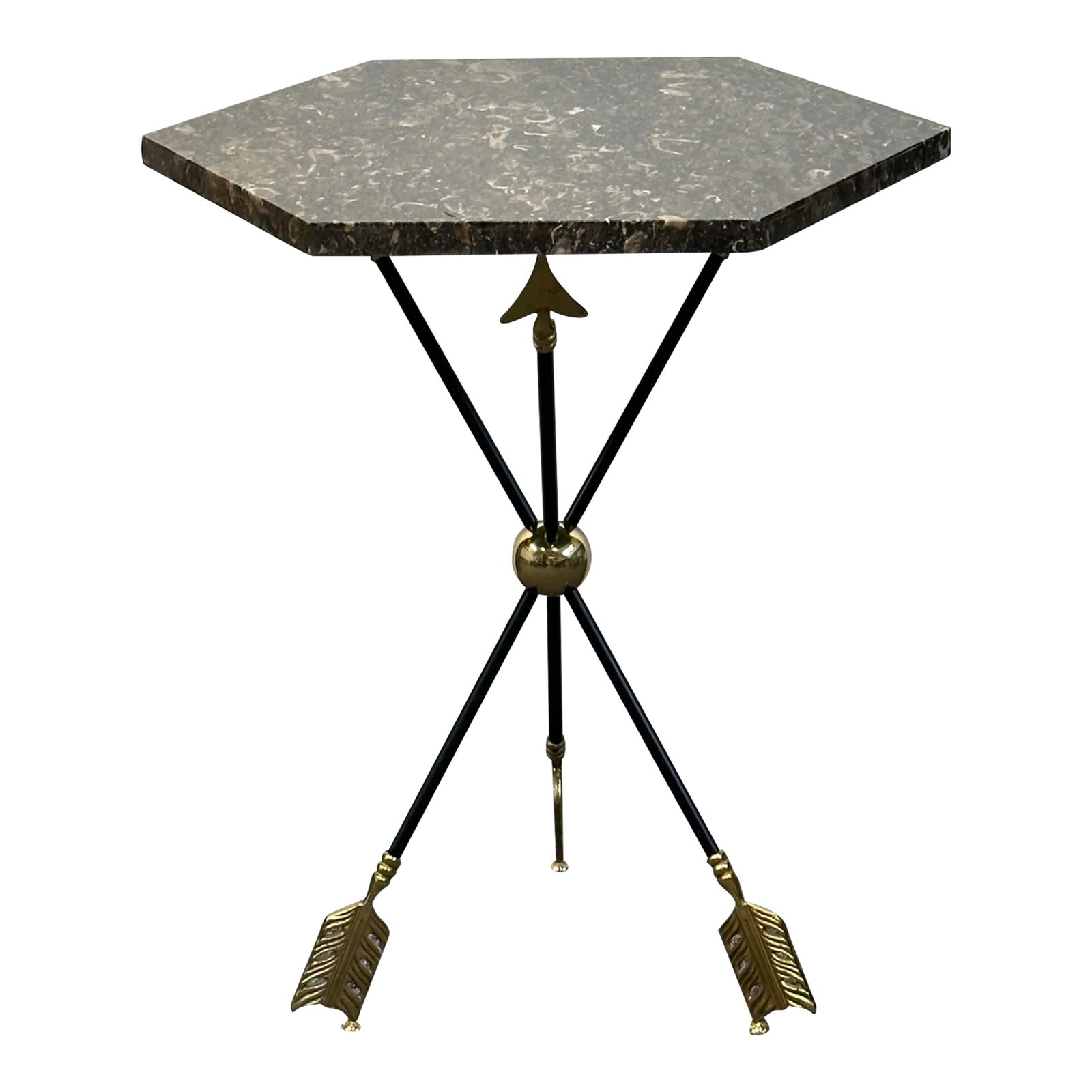 Maison Jansen Brass & Ebonized Iron Arrow Motif End Table With Marble ...