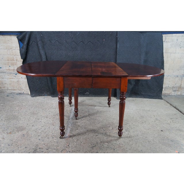 Antique American Victorian Cherry Oval Drop Leaf Farmhouse Dining Table 126" For Sale - Image 4 of 12