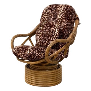 Vintage Tiki Bamboo Lounger With Leopard Print Upholstery For Sale