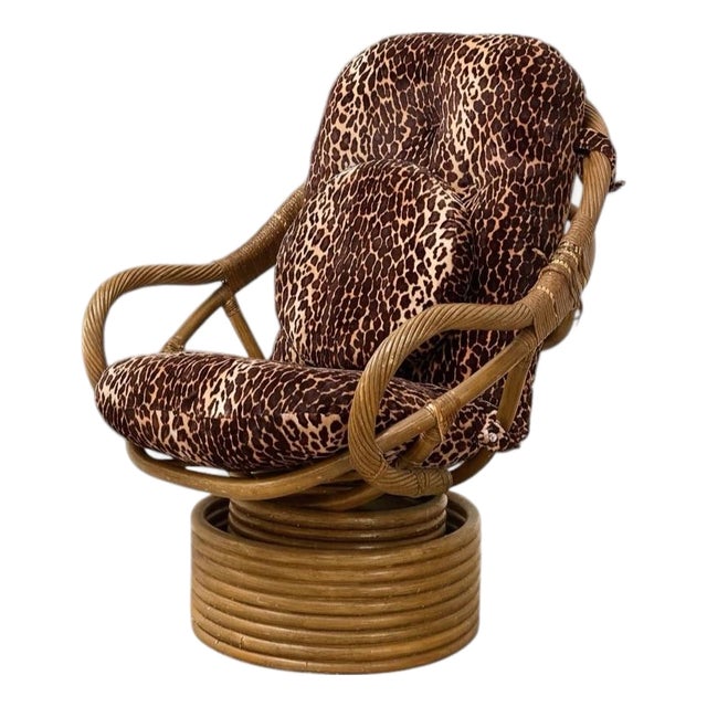 Vintage Tiki Bamboo Lounger With Leopard Print Upholstery For Sale