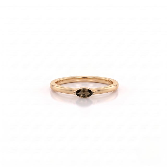 Contemporary Dainty Marquise Smoky Quartz Solitaire Ring | 18k Gold Plated Everyday Band | Modern Minimalist Promise Ring Us 7 For Sale - Image 3 of 3