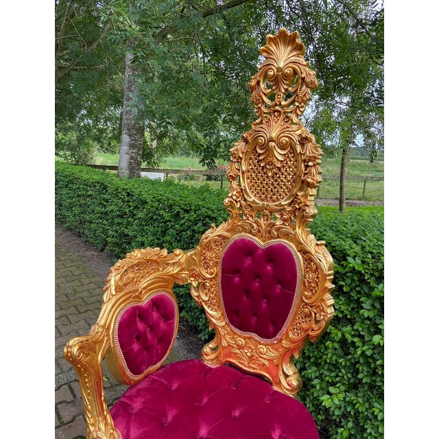 1970s Italian Baroque Gold Beech Red Velvet Chairs 2 PCS For Sale - Image 6 of 18
