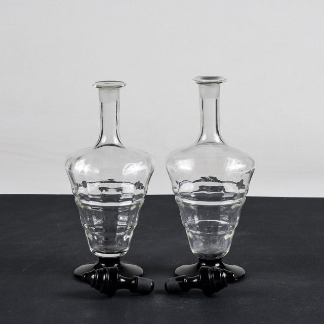 1940s Art Deco Glass Bottles with Black Cap and Base, Italy, Set of 2 For Sale - Image 5 of 7