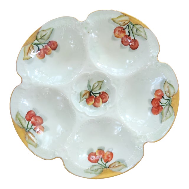 Antique Haviland Limoges Hand-Painted Cherry & Gilt Oyster Plate, Circa 1900 For Sale