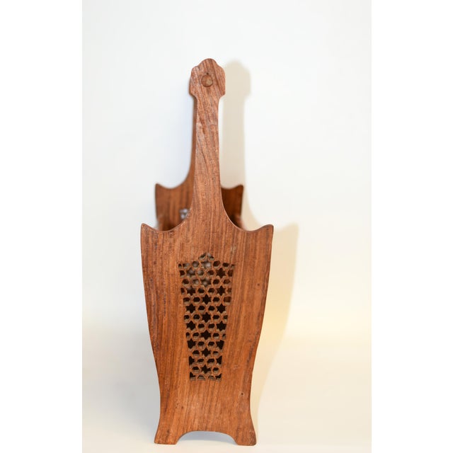 Vintage Carved Teak Wood Magazine Rack For Sale - Image 13 of 15