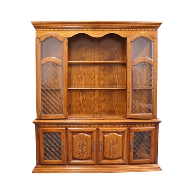 Singer Furniture Solid Oak Mediterranean Spanish Revival 72" China Cabinet W. Grilled Doors 6394-370 For Sale - Image 4 of 12