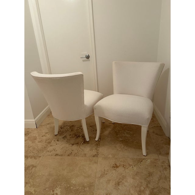 1960s Hollywood Regency White Lacquer and White Quilted Slipper Chairs a Pair For Sale - Image 5 of 11