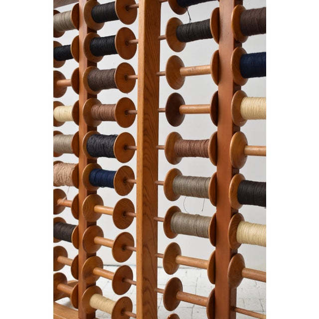 Mid-Century Modern Vintage Oak Frame Cord/Yarn Bobbin Storage Rack, Circa 1940s-50s For Sale - Image 3 of 17