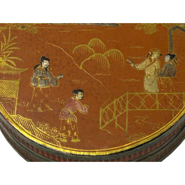 Wood Vintage Handmade Round Brown Golden Scenery Artistic Wood Box For Sale - Image 7 of 9
