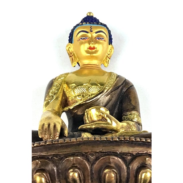 Metal Shakyamuni Buddha Gold & Bronze Nepalese Figurine For Sale - Image 7 of 13