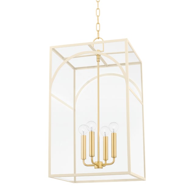 Traditional Mitzi Addison 4-Light Large Pendant, Aged Brass/Textured Cream Combo For Sale - Image 3 of 3