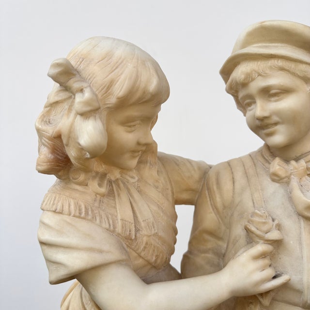 Eugenio Battiglia, Sculpture Childrens Couple, 1890s, Alabaster For Sale - Image 13 of 18