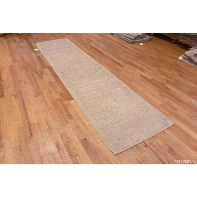 Tribal Geometric Soft Neutral Pastel Color Modern Hallway Runner Rug, Country Of Origin: Central Asia, Circa Date: Modern...