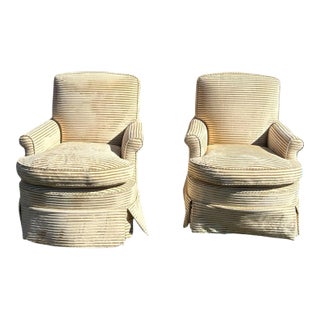 Pair of Modern Custom Mohair Striped Club Chairs For Sale