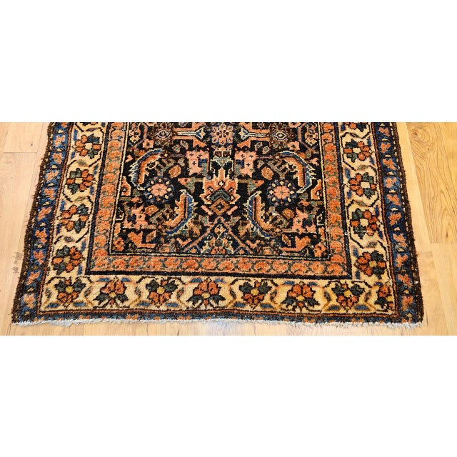 Vintage Persian Malayer Area Rug, Hand-Knotted Wool, Geometric Pattern, 4x4, Navy & Ivory For Sale - Image 10 of 14