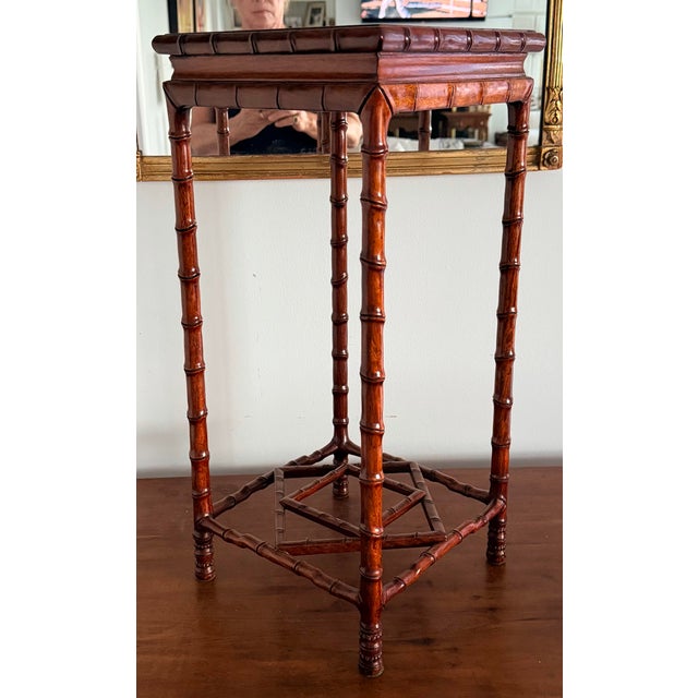 Petite Chinese Chippendale Hardwood Faux Bamboo Drinks Table For Sale - Image 14 of 15