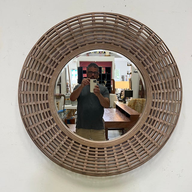 Available for your consideration: Vintage split reed coastal wall mirror. Great addition to a midcentury modern home or a...