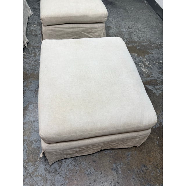 Traditional Restoration Hardware Slipcover Belgian Linen Shelter Armchairs + Ottomans, Set For Sale - Image 3 of 12