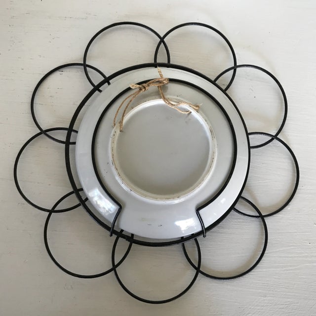 1940s Framed Hand Painted Birds on Porcelain Plates in Floral Pattern Wire Frame - Set of 3 For Sale - Image 4 of 13