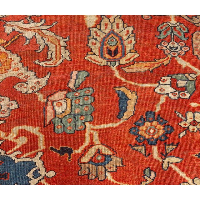 Antique Persian Sultanabad Red Botanic Handmade Wool Rug For Sale In New York - Image 6 of 8