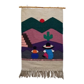 1970s Vintage Handwoven Landscape Macrame Wall Hanging For Sale