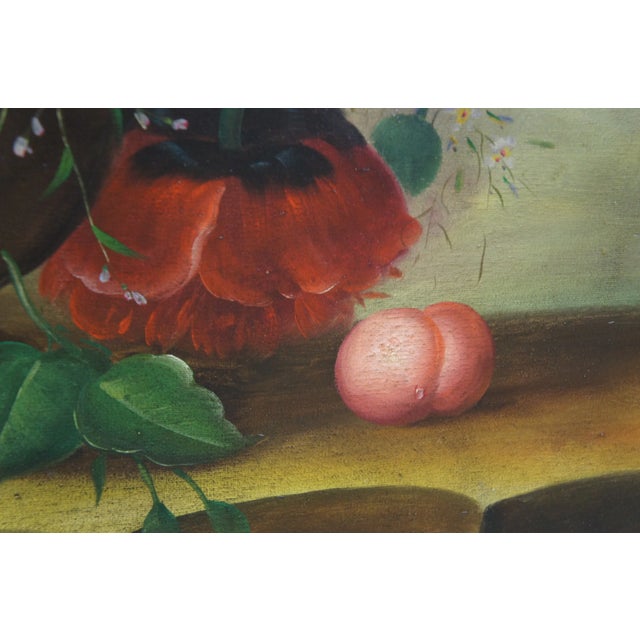 Textile Vintage Floral Bouquet Still Life Oil Painting on Canvas Gold Frame 32" For Sale - Image 7 of 10