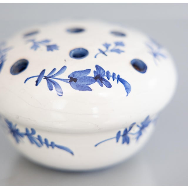 Antique French Faience Blue & White Floral Flower Frog Vase For Sale In Houston - Image 6 of 8