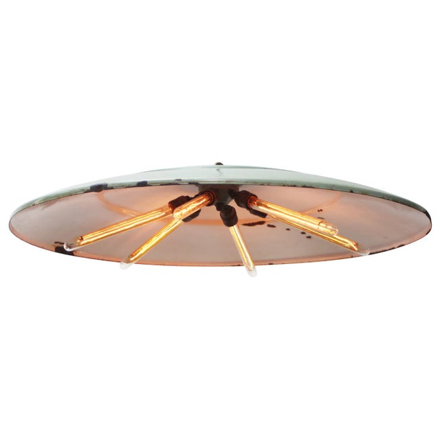 Extra extra large vintage industrial pendant used in warehouses and factories. 6x e26 / e27 diameter 95 cm / 37.4” green...