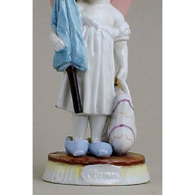 Antique Porcelain Girl with Hat, Bag, and Umbrella Figure by G. Richardi, 1870s For Sale - Image 4 of 8