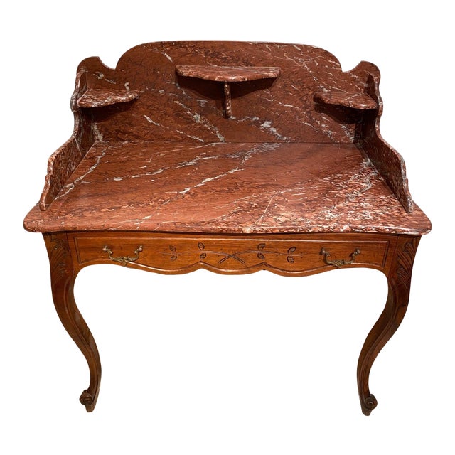 French Marble-Top Washstand Dry Sink With Marble Surround and Shelves For Sale
