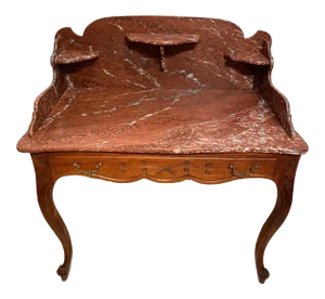 French Marble-Top Washstand Dry Sink With Marble Surround and Shelves
