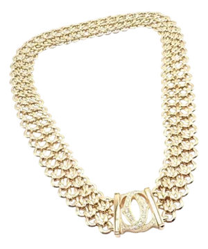 1990s Cartier Penelope Diamond Double C Three Row Yellow Gold Necklace