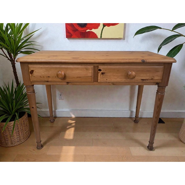 Brown Vintage Pine Hall Console Table, 1980 For Sale - Image 8 of 18