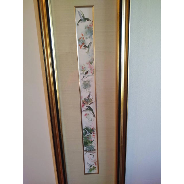 1970s 1970s Vintage Hummingbird Framed Asian Painting For Sale - Image 5 of 5