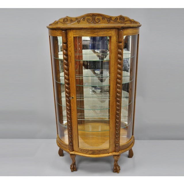 20th Century Victorian Golden Oak Bow Front Display Cabinet Chairish
