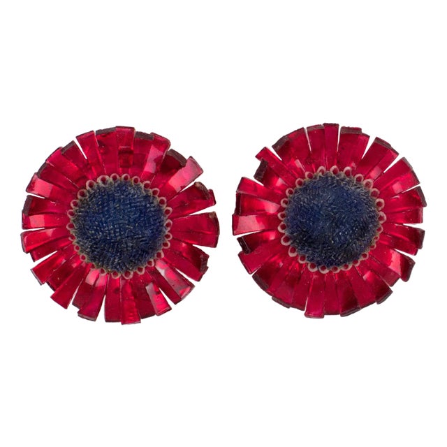 Monique Vedie, Line Vautrin Student Carmine Red Resin Thistle Clip Earrings - 2 Pieces For Sale