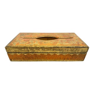 Vintage Hand Painted Florentine Italian Gilt Wood Tissue Box Cover For Sale
