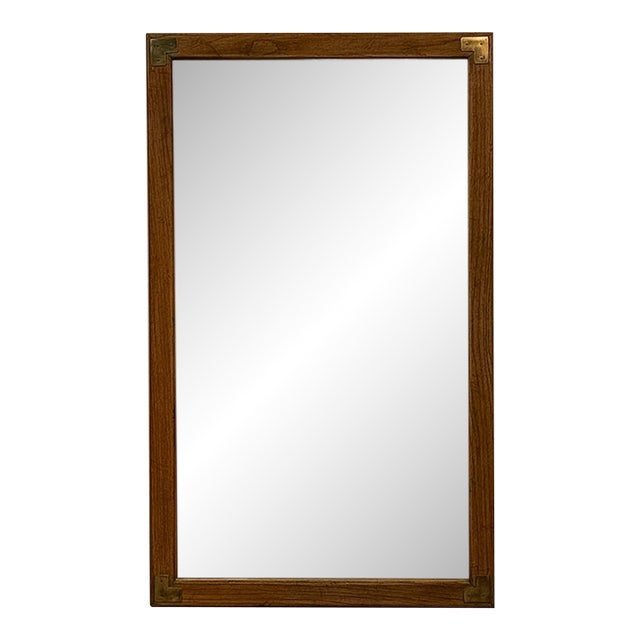 Vintage MCM Dixie Act II Walnut Mirror, Brass Details Wall Accent, Campaign For Sale