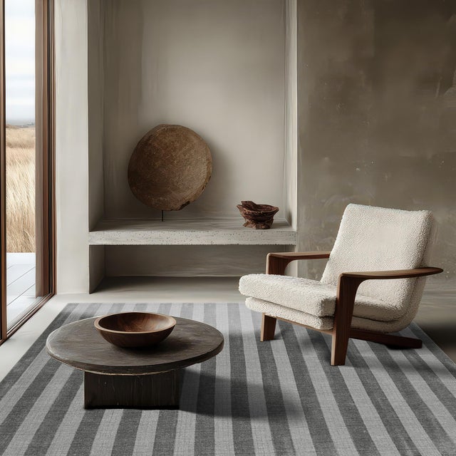 10x14 Yara Alluring Gray Stripe Geometric Modern Handmade Wool Carpet Rug For Sale - Image 4 of 8