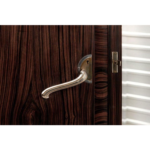 Brown Antique French Art Deco Macassar Ebony Wood Wardrobe Armoire Cabinet, 1940s For Sale - Image 8 of 12