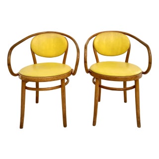 Pair of 1970s Thonet Bentwood Armchairs With Yellow Vinyl Seats For Sale