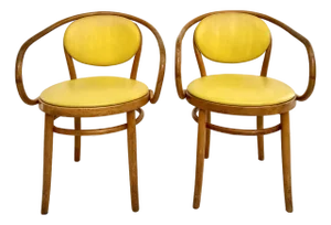 Pair of 1970s Thonet Bentwood Armchairs With Yellow Vinyl Seats